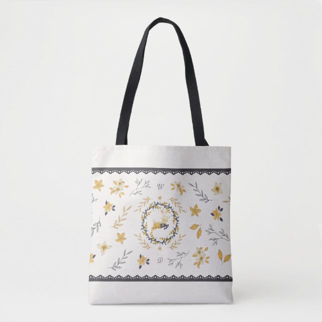 Christmastime Deer Yellow Cream Floral Blue Tygkasse (Framsida)