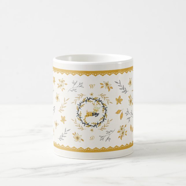 Christmastime Deer Yellow Cream Floral Kaffemugg (Center)