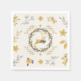 Christmastime Deer Yellow Cream Floral Napkin Pappersservett