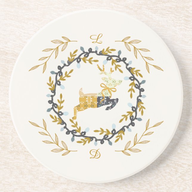 Christmastime Deer Yellow Cream Sandstone Underlägg (Framsidan)