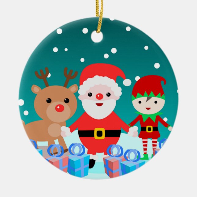 CHRISTMASTIME MED SANTA OCH HANS VÄNNER JULGRANSPRYDNAD KERAMIK (Framsidan)