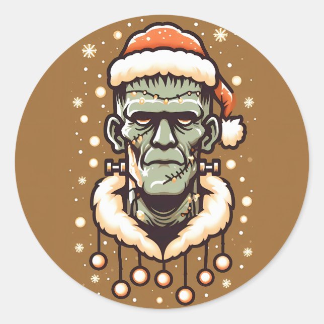 Christmasy Frankenstein Runt Klistermärke (Framsida)