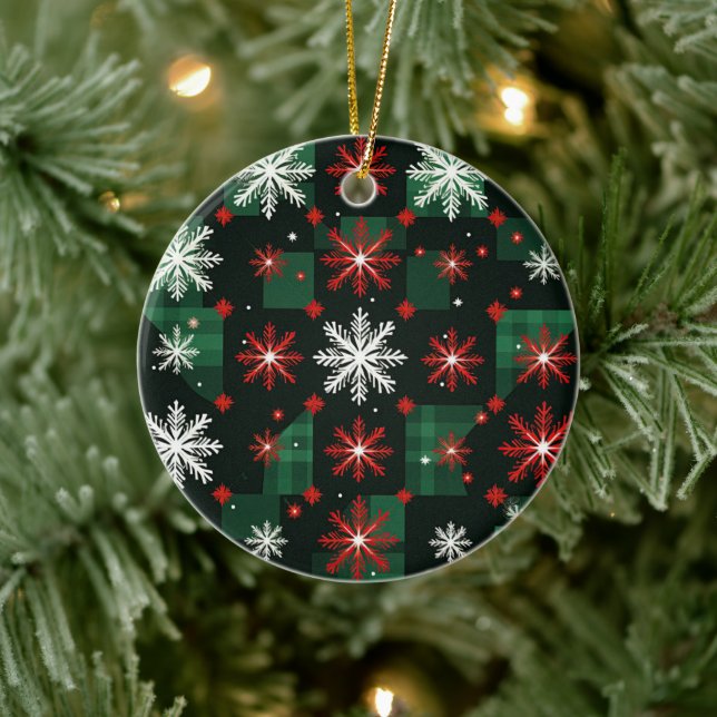 Christmasy Red och Grönt Play Mönster Julgransprydnad Keramik (Träd)