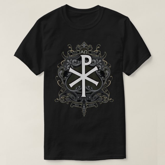 Christogram Jesus Kristus Symbol Chi Ro Alpha Omeg T Shirt (Design framsida)