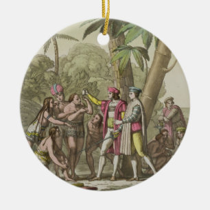 Christopher Columbus (1451-1506) med infödda Amer Julgransprydnad Keramik