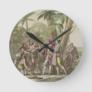 Christopher Columbus (1451-1506) med infödda Amer Rund Klocka