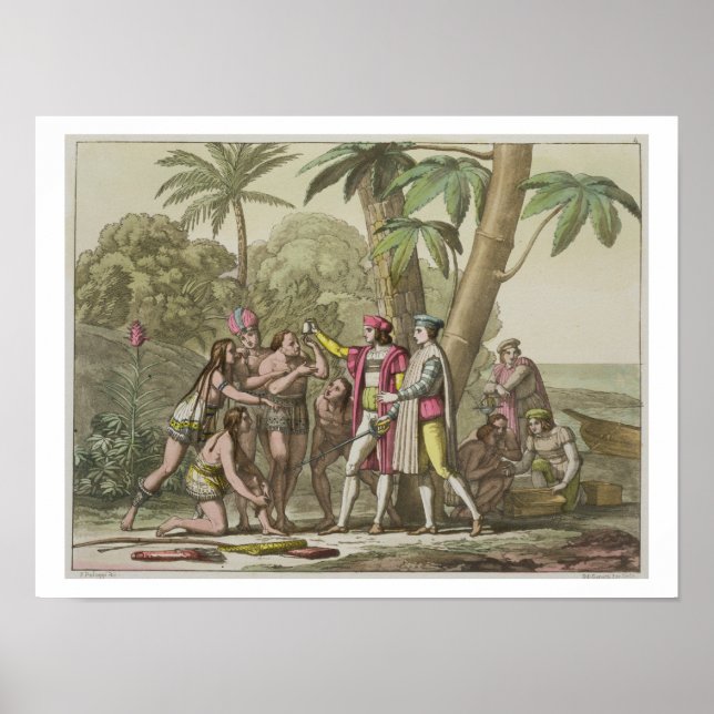 Christopher Columbus (1451-1506) med Native Ameri Poster (Framsidan)