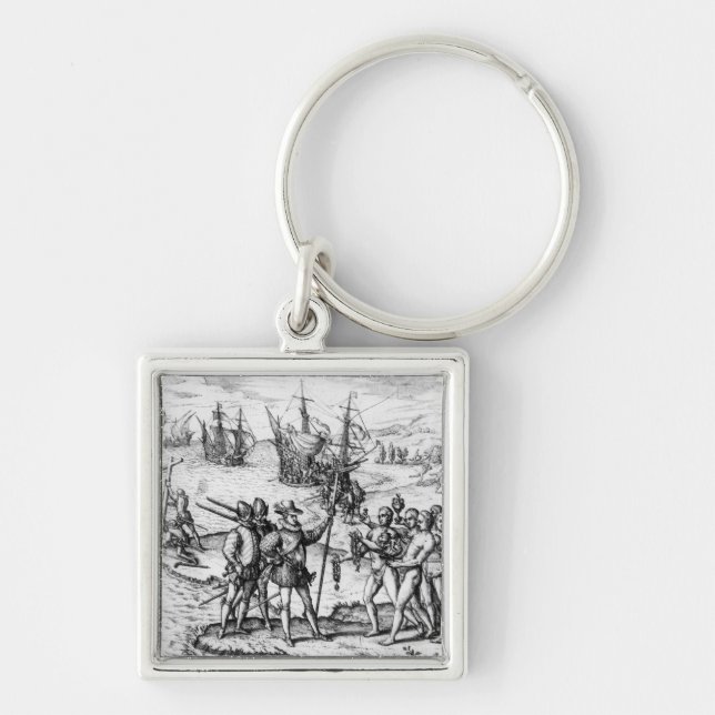 Christopher Columbus hälerigåvor Fyrkantig Silverfärgad Nyckelring (Framsidan)