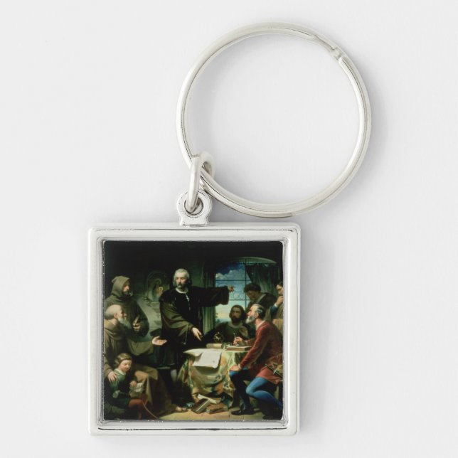 Christopher Columbus i kloster av la Fyrkantig Silverfärgad Nyckelring (Framsidan)