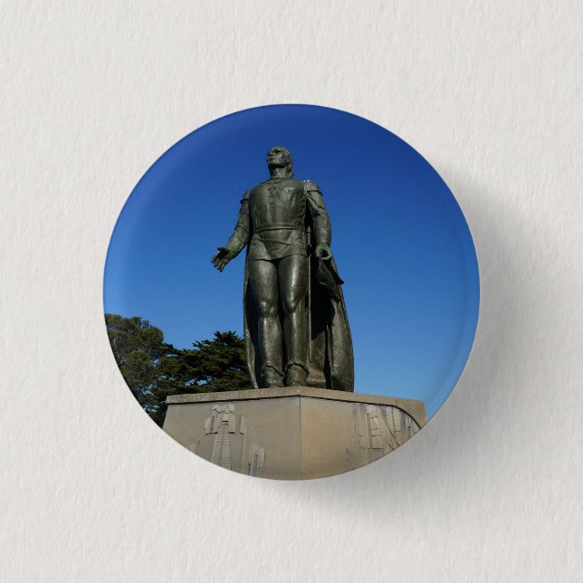 Christopher Columbus Statue Pinback Button Knapp (Framsida)