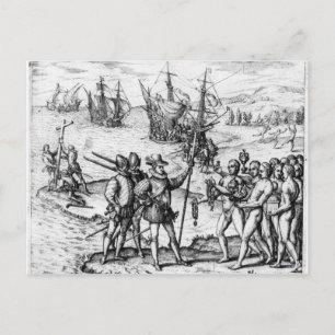 Christopher Columbus tar emot gåvor Vykort