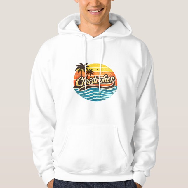 Christopher Retro Sunset Namndesign Hoodie (Framsida)