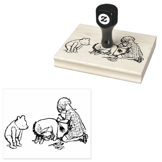Christopher Robin sätter på Eeyores svans Stämpel (Stämplad)