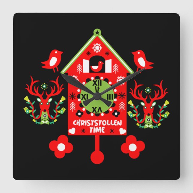Christstollen Weihnachtsstollen Stollen Xmas    Fyrkantig Klocka (Framsida)