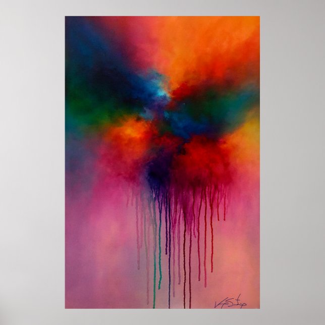 Chromatic Cascade - Abstract Drip Painting Poster (Framsidan)