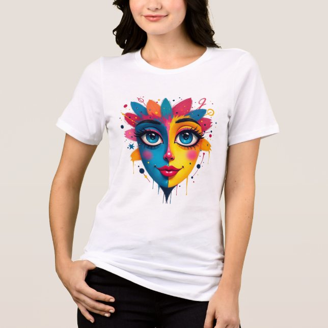 "Chromatic Dream" - Abstrakt Pop Art Porträtt T Shirt (Framsida)