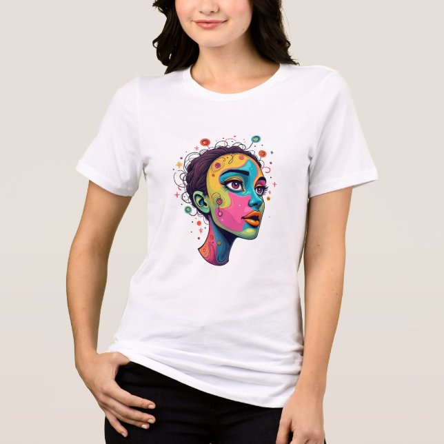 "Chromatic Dream" - Abstrakt Pop Art Porträtt T Shirt (Framsida)