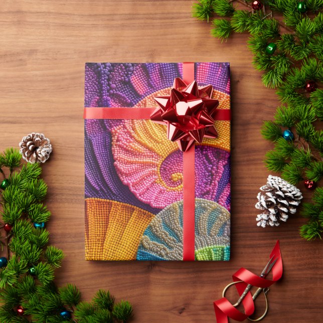 Chromatic Shells: Vibrant Spiral Mosaic Presentpapper (Julgåva)