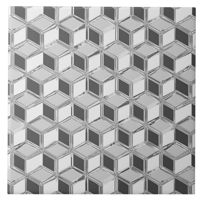 Chrome 3-d-boxar - silver grått kakelplatta (Framsidan)
