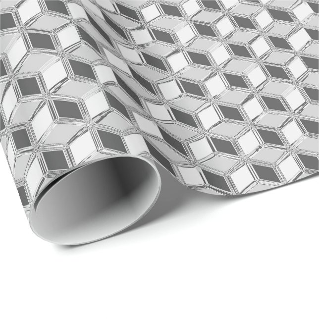 Chrome 3-d-boxar - silver grått presentpapper (Rullad Hörn)