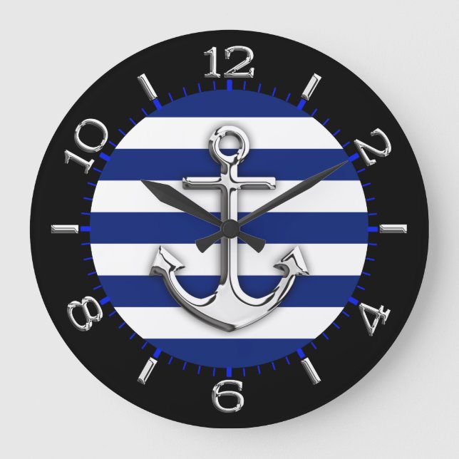 Chrome Anchor on Navy Blue Rand Dial Stor Klocka (Framsida)