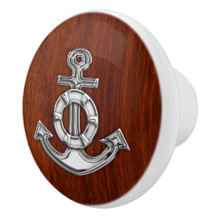 Chrome Anchor på Nautical Mahogany Grain Print Knopp
