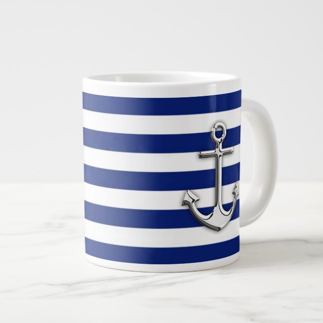 Chrome Anchor på Navy Rand Jumbo Mugg (Framsida höger)