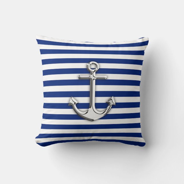Chrome Anchor på Navy Rand Kudde (Framsida)