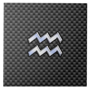 Chrome Aquarius Zodiac Sign Carbon Fiber Stilar Kakelplatta
