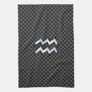 Chrome Aquarius Zodiac Sign Carbon Fiber Stilar Kökshandduk