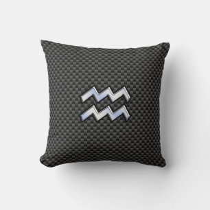 Chrome Aquarius Zodiac Sign Carbon Fiber Stilar Kudde