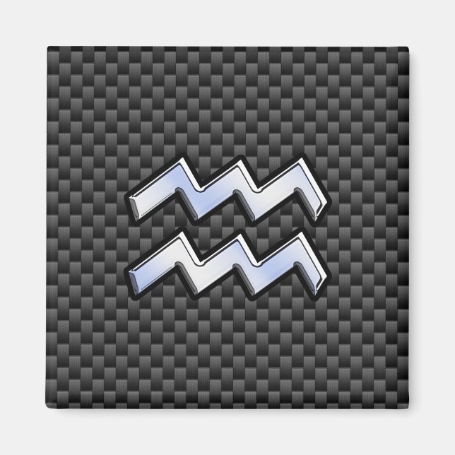 Chrome Aquarius Zodiac Sign Carbon Fiber Stilar Magnet (Framsidan)