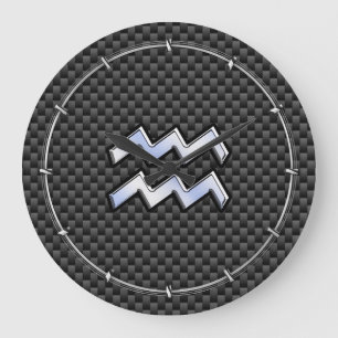 Chrome Aquarius Zodiac Sign Carbon Fiber Stilar Stor Klocka