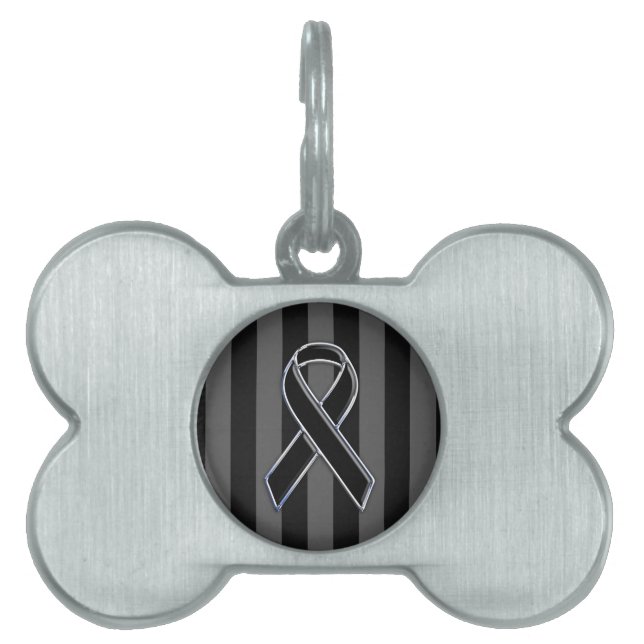 Chrome Black Ribbon Awareness Rand ID-bricka Husdjur (Framsidan)