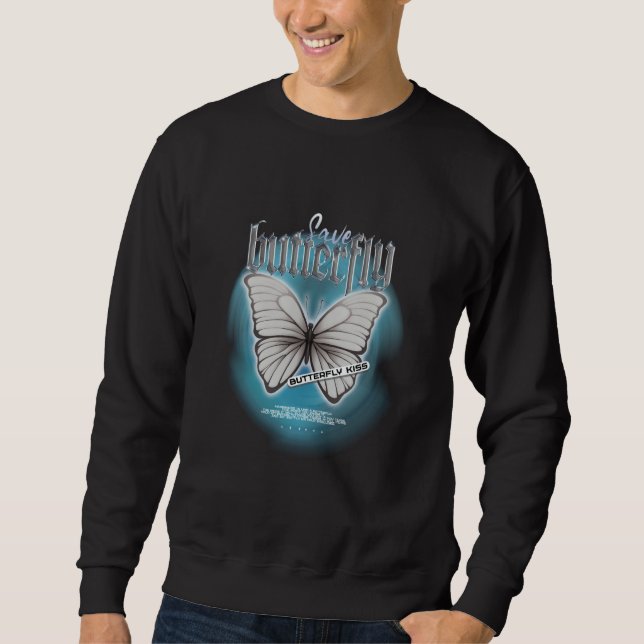 Chrome Butterfly Edgy Aesthetic Streetwear Lång Ärmad Tröja (Framsida)
