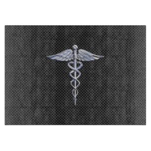 Chrome Caduceus Medical Symbol Black Carbon Fiber