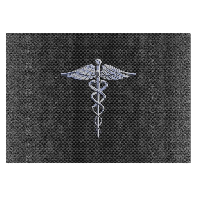 Chrome Caduceus Medical Symbol Black Carbon Fiber (Framsidan)