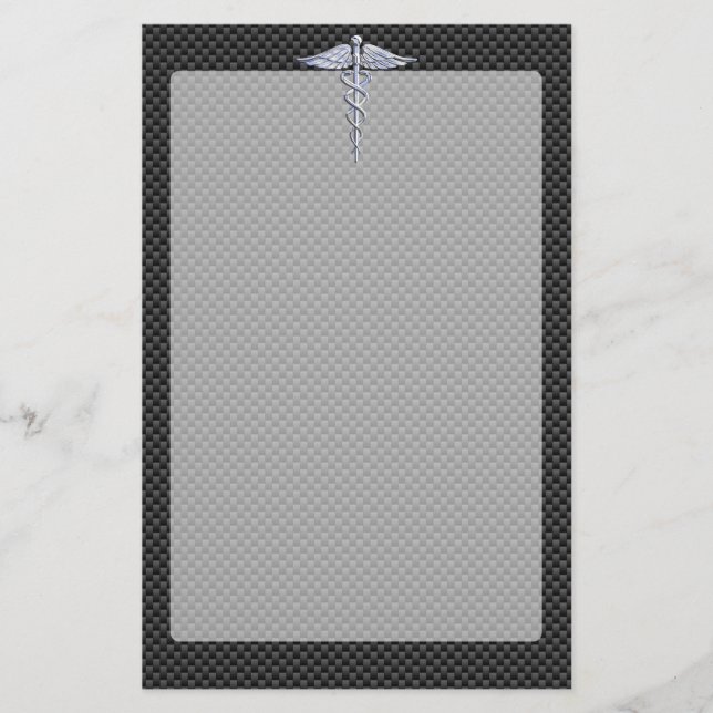 Chrome Caduceus Medical Symbol Black Carbon Fiber Brevpapper (Framsida)