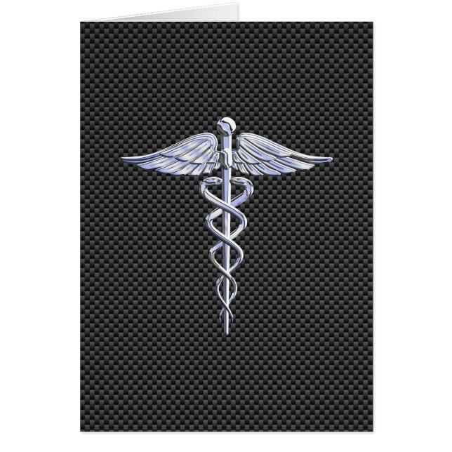 Chrome Caduceus Medical Symbol Black Carbon Fiber Hälsningskort (Framsidan)
