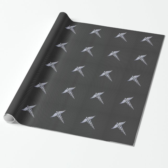 Chrome Caduceus Medical Symbol Black Carbon Fiber Presentpapper (Utrullad)