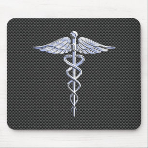 Chrome Caduceus Medical Symbol Carbon Fiber Decor Musmatta