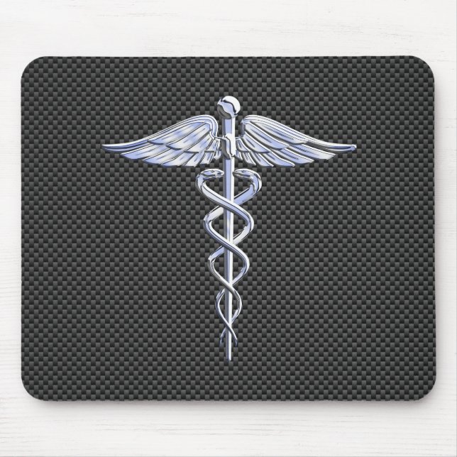 Chrome Caduceus Medical Symbol Carbon Fiber Decor Musmatta (Framsidan)