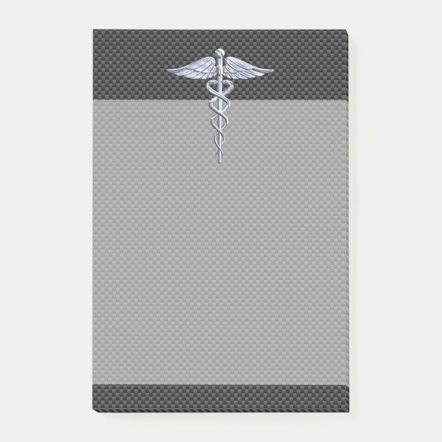 Chrome Caduceus Medical Symbol Carbon Fiber Decor Post-it Block (Framsida)