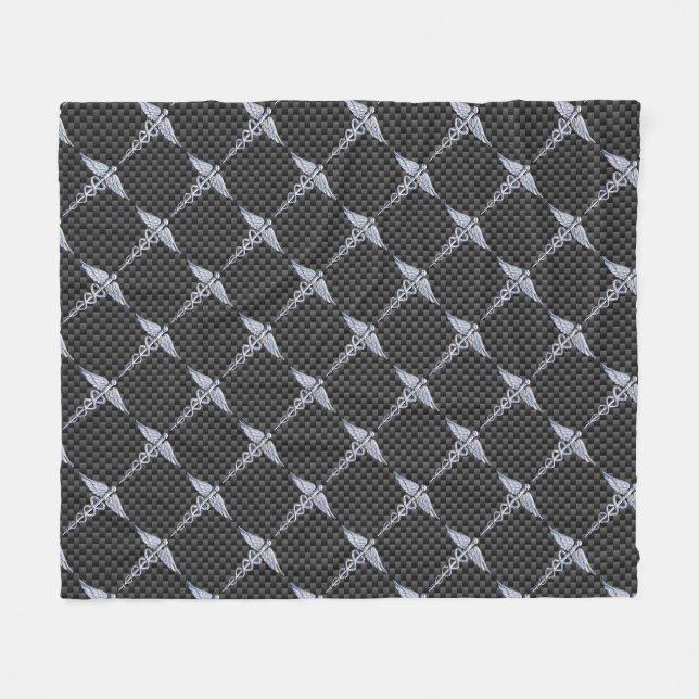 Chrome Caduceus Medical Symbol Carbon Fiber Print Fleecefilt (Framsidan (Horisontell))