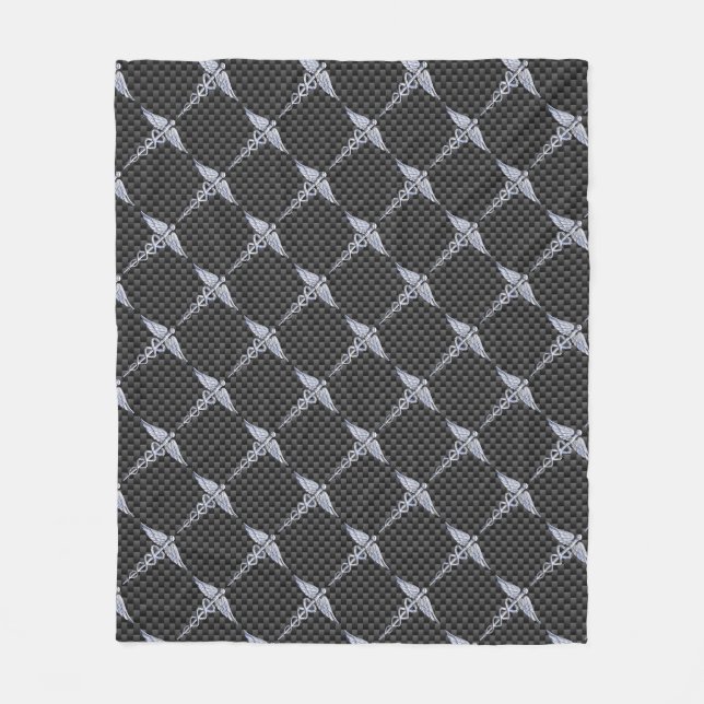 Chrome Caduceus Medical Symbol Carbon Fiber Print Fleecefilt (Framsidan)