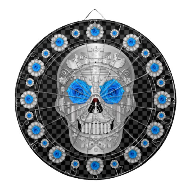 Chrome Calavera (Blå Ros)  Darttavla (Framsidan)