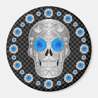 Chrome Calavera (Blå Ros) Magnet
