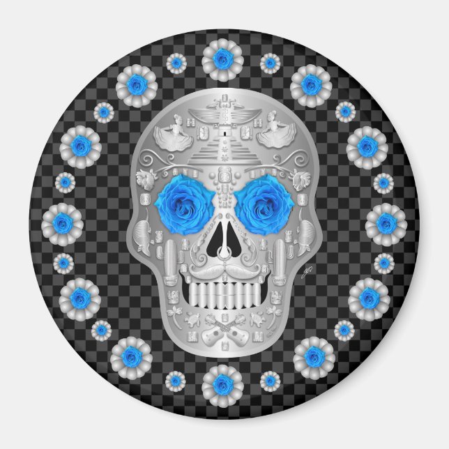 Chrome Calavera (Blå Ros)  Magnet (Framsidan)