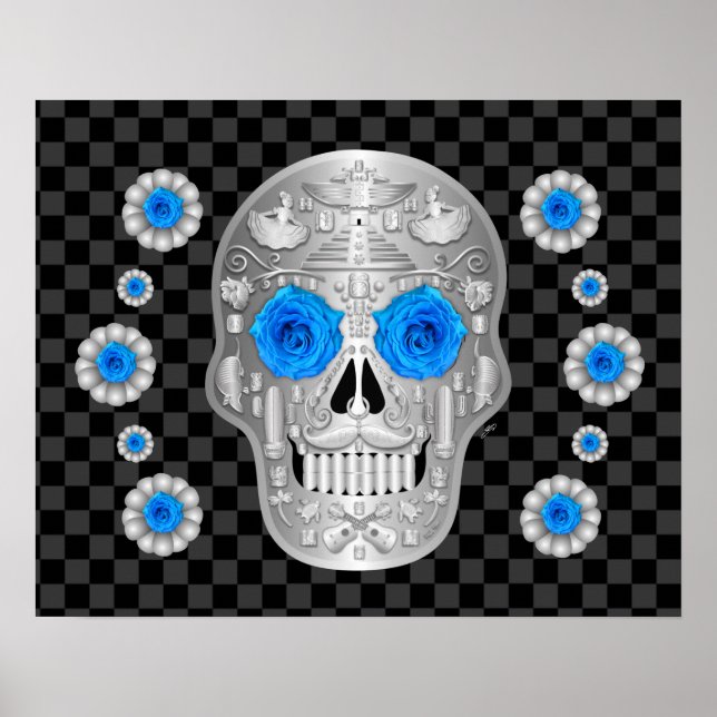 Chrome Calavera (Blå Ros)  Poster (Framsidan)