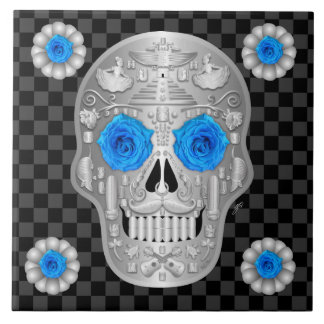 Chrome Calavera (Blue Rose) Drickskål Kakelplatta